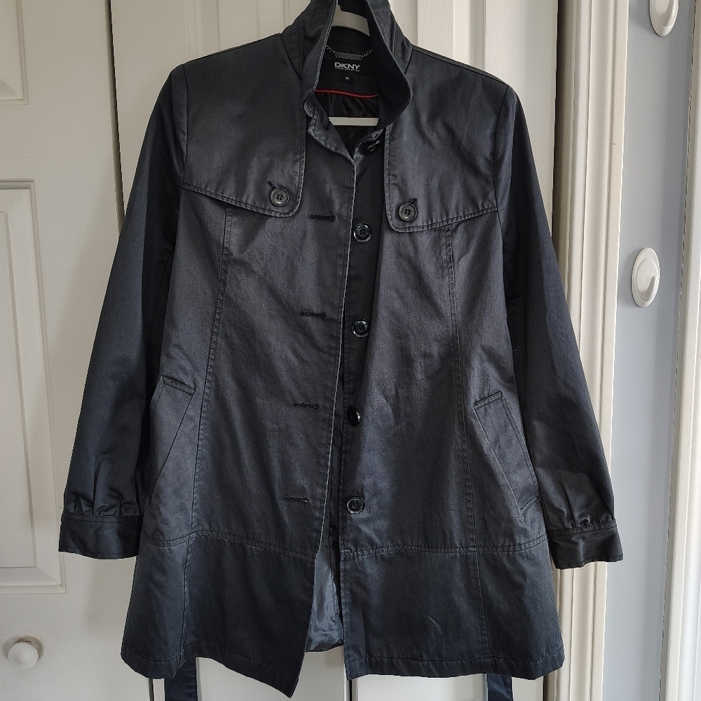 DKNY Black Trench Coat Classic M - Picture 10 of 12